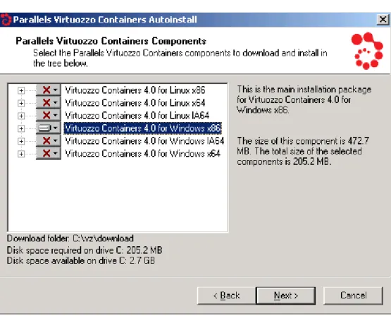 Figure 5: Virtuozzo Containers Autoinstaller - Choosing Components to Install 