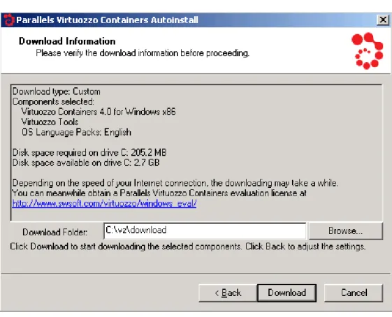 Figure 6: Virtuozzo Containers Autoinstaller - Specifying Download Folder 