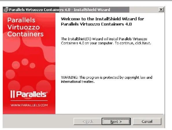 Figure 7: Installing Virtuozzo Containers - Welcome to InstallShield Wizard 