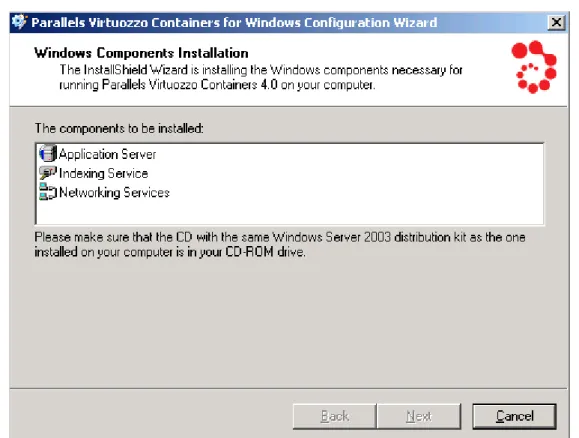 Figure 10: Installing Virtuozzo - Adding Windows Components to Host OS 