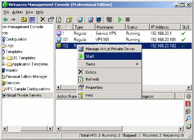 Figure 9: VZMC - Starting VPS 