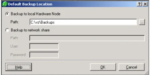 Figure 12: VZMC - Setting Default Backup Location  In this window, you should choose one of the following options: 