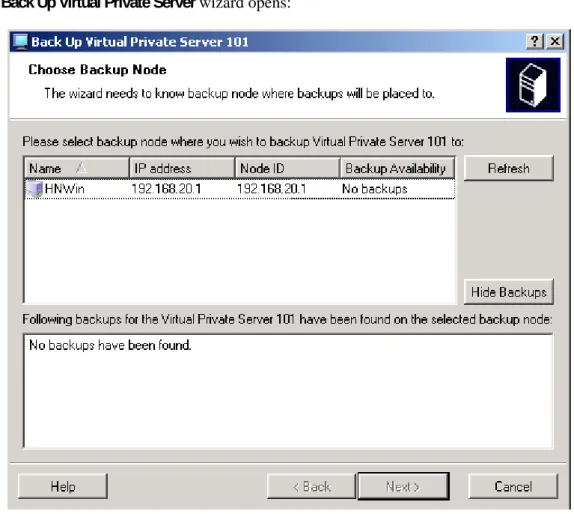 Figure 13: VZMC - Backing Up VPSs Wizard  In this wizard you should: 