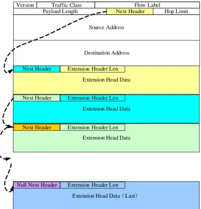 Figure 5 Format of the extension headers in an IPv6 packet 