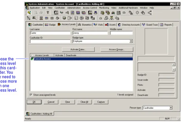 Figure 2.10  The cardholder, access level information screen