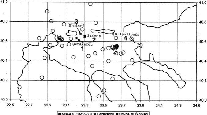Fig. 4. Seismic events (ML > 3) oc-curred in the wide region of interest,ROI with epicenter < 50 km for the pe-riod of January 1997–June 2001.