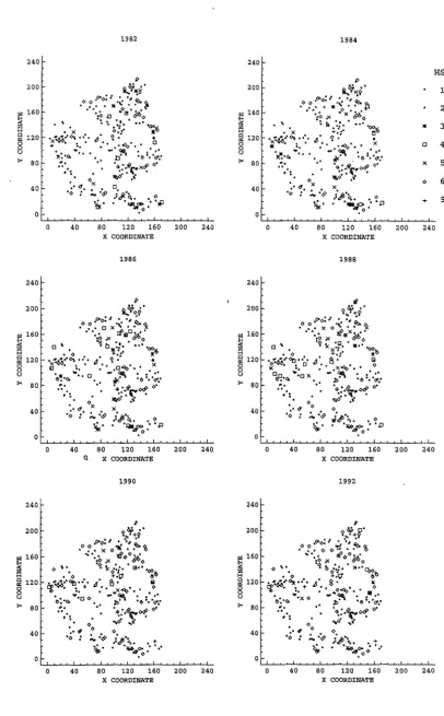 Figure 3.2 The distribution of healthy and myrtle wilt Infected trees on the Arve Loop plot from 