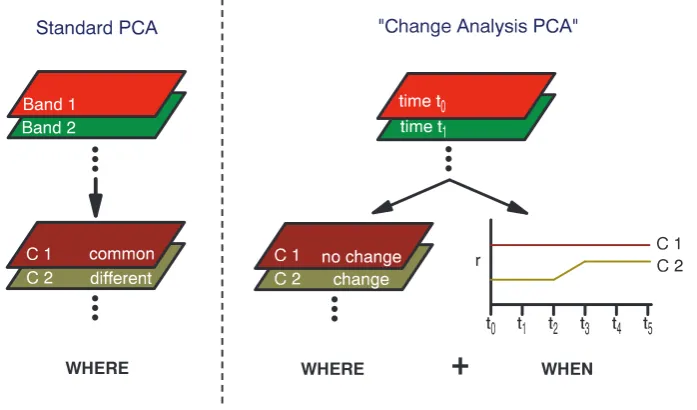 Fig. 1.Illustration of standard PCA(spatial, left) and “Change AnalysisPCA” (spatio-temporal, right)