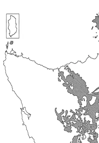 Fig. 6. Distribution of Atlas of Australian Soil map units containing analysed soil profile with an ESP>6 in the upper B2 horizon, map units include Abl, Acl, Cb22, Ell, Ke6, Ke7, Mdl, Qal, Rel, UblO-Ubl2, Ub14, Wa2, Wa3, Wcl, Wdl and Wd2; shaded area is 2