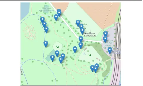 Fig. 2 Deployment of Raspberry PI access points. The blue markers indicate the positions of the access points
