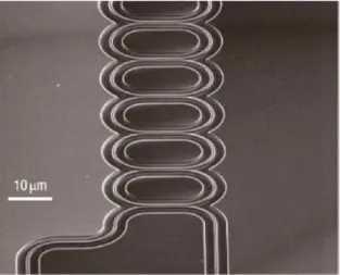 Figure 5 CROW consisting of cascaded microrings  fabricated on a SOI substrate. Adapted with permission  from ref