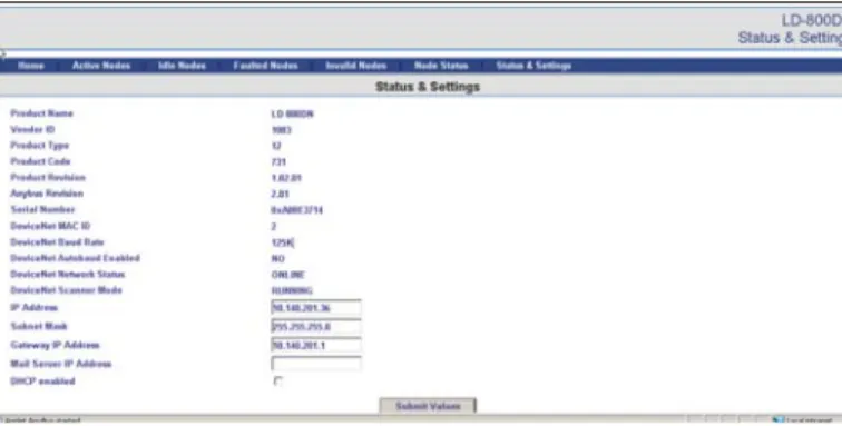 Figure 6. Status and Settings Webpage