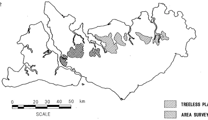 Figure 2. 1 Map of Melville and Bathurst Islands showing location of treeless plains and area surveyed in this study