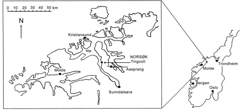 Figure 1: The location of the study area at Aasprang (2001 data set) and at Tingvoll (2000 data set),western Norway.