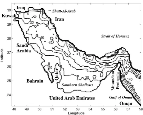 Figure 1. Bathymetry (CI = 20 m) used in this study.  Fig. 1. Bathymetry (CI=20 m) used in this study.