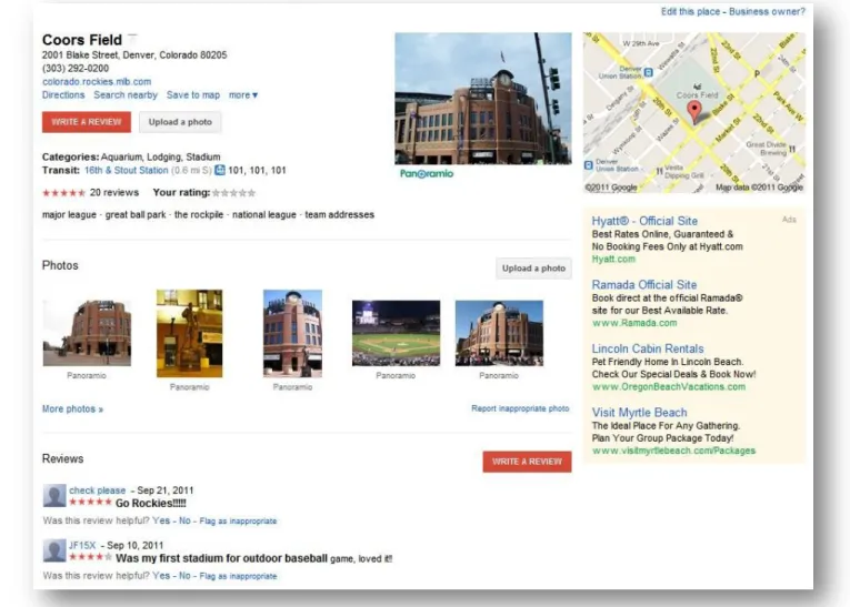 Figure 5: The Google Places Listing for Coors Field.   