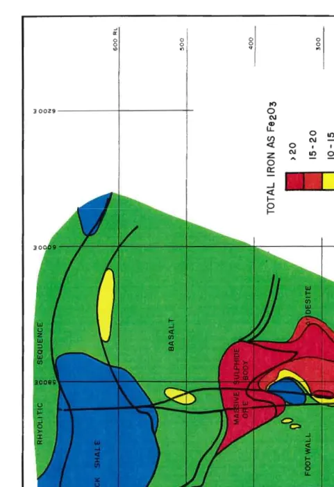FIGURE FIG.20 20:� Total Iron Distribution. Increased pyrite content causes the high in� the ore body and the stringer zone