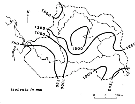 Figure 16: Average annual rainfall for the North Esk River basin. (Commonwealth Bureau of Meteorology, 1984) 