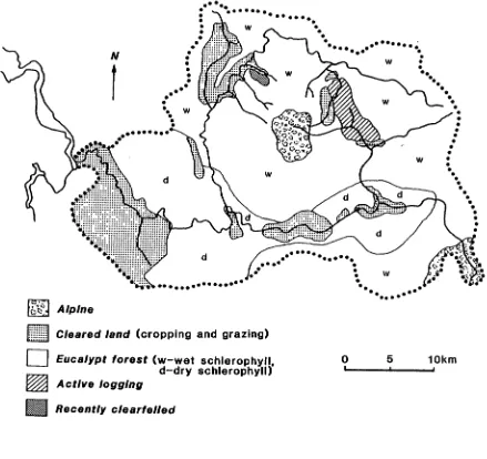 Figure l 7: Vegetation and Landuse wit bin the North Esk River basin. (derived from aerial photography which was supplied by the Tasmanian Lands Depai1ment) 