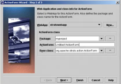 Figure 8.5 Web Application And Class Info For Action Form page — ActionForm wizard