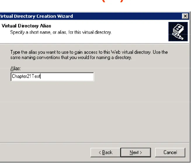 Fig. 21.10 Virtual Directory Alias dialog of the Virtual Directory Creation Wizard.