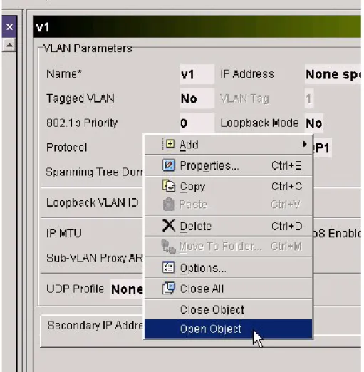 Figure 4-10: Selecting Open Object from a Pop-Up Menu in the Properties Panel