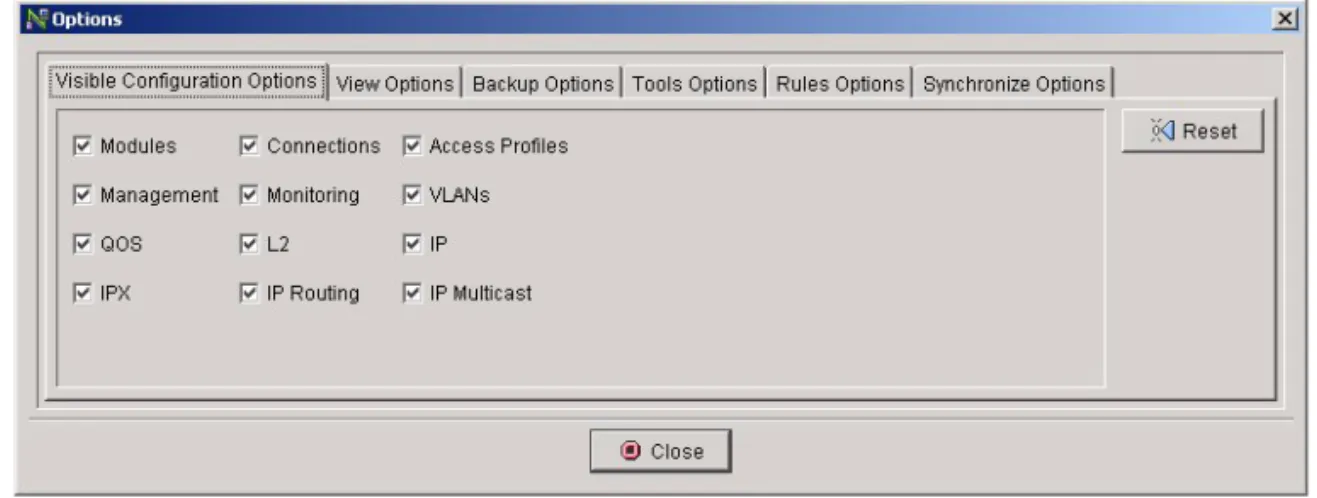 Figure 4-14: Visible Configuration Options Tab of the Options Dialog Box