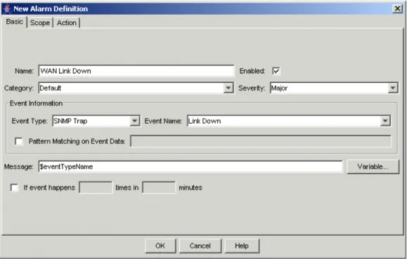 Figure 19: The Basic tab of the New Alarm Definition window 