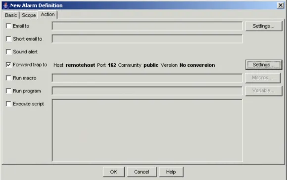 Figure 21: The Action tab of the New Alarm Definition window