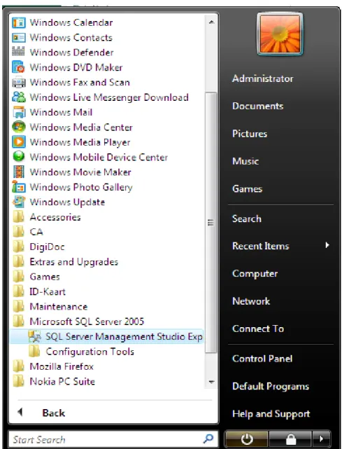 Figure 1: Starting SQL Server Management Studio