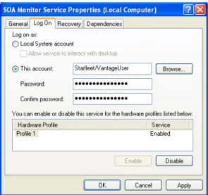 Figure 2. Vantage service logon properties.
