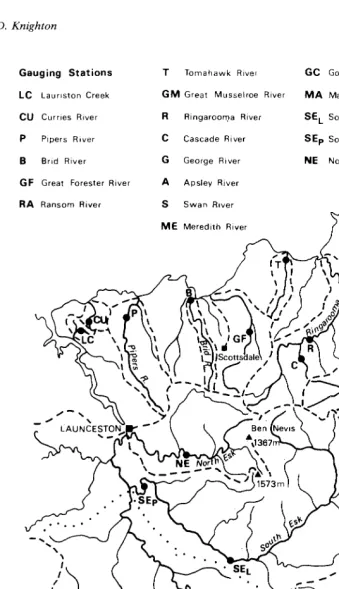 FIG. 1 -Distribution of gauging stations in northeastern Tasmania. 
