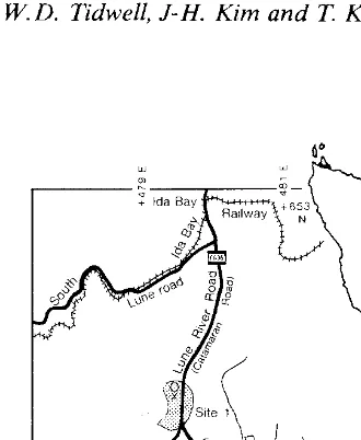 FIG. map. 0 = (Modified collecting sites Tasmania southern Tasmania showing parenthesis 1 -Map of for fossil plants