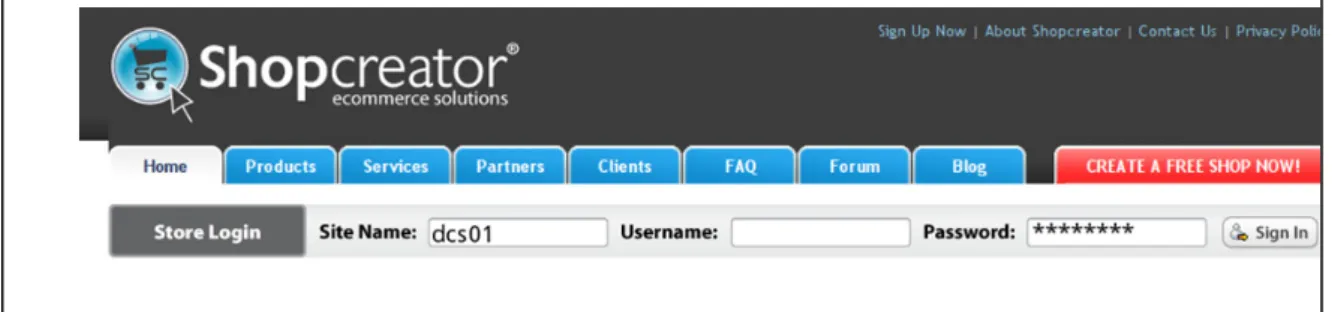 Figure 1: The Shopcreator Log-in Page 