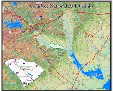 Figure 3.2: Vicinity of Congaree NP (source: Congaree NP Management Plan, 2004) 
