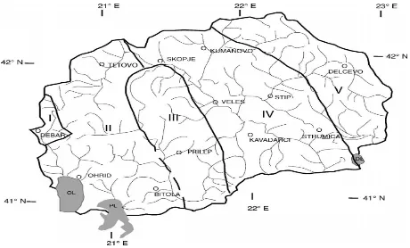 Figure 1. Major tectonic units of Macedonia. I. Chukali-Krasta unit;  II. Western Macedonian unit; III