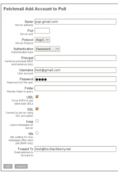 Figure 8: Fetchmail manager add account