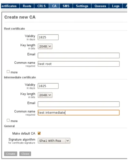 Figure 9: Create new CA