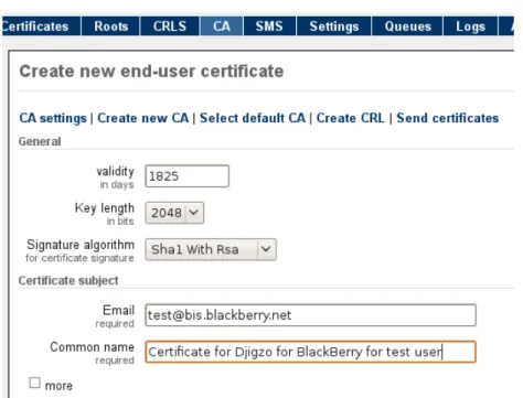 Figure 10: New end user certificate