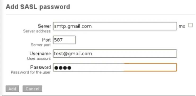 Figure 5: SASL add password