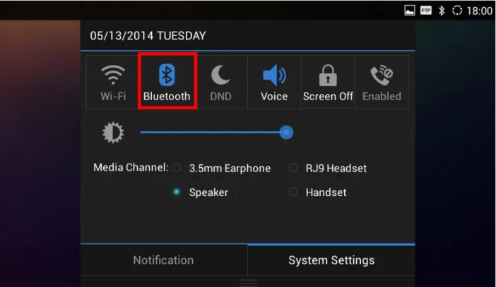 Figure 2: Turn On/Off Bluetooth from Status Bar 