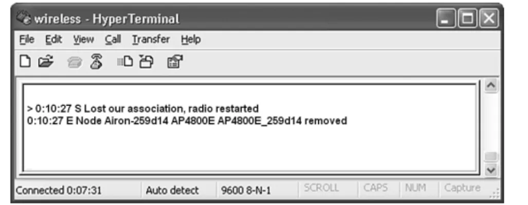 FIGURE 11-7 An example of the information displayed when an association is made by a client with an access point.