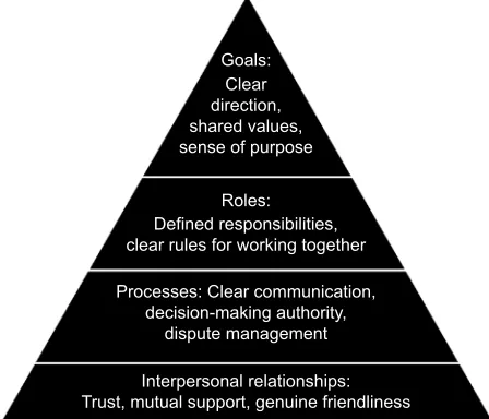 Figure 1 Beckhard’s team-building model stipulating the goals of team building: goals, roles, processes, and relationships.