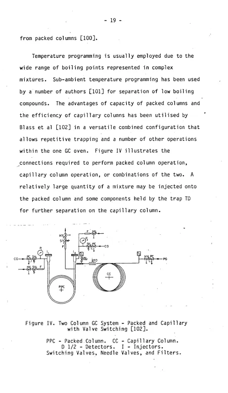 Figure IV. Two Column GC System - Packed and Capillary with Valve Switching [102]. 
