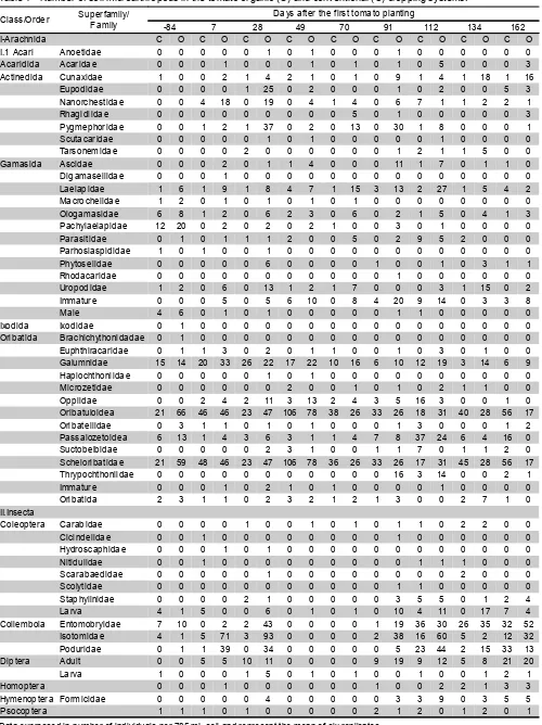Table 1 - Number of soil microarthropods in the tomato organic (O) and conventional (C) cropping systems.