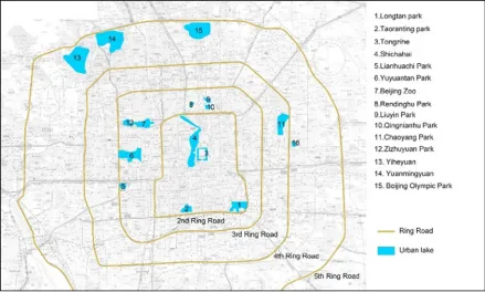 Figure 1. The distribution of urban lakes in Beijing. 