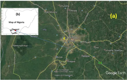Figure 1. Map of (a) Google map showing the study area (b) Map of Nigeria showing the study area