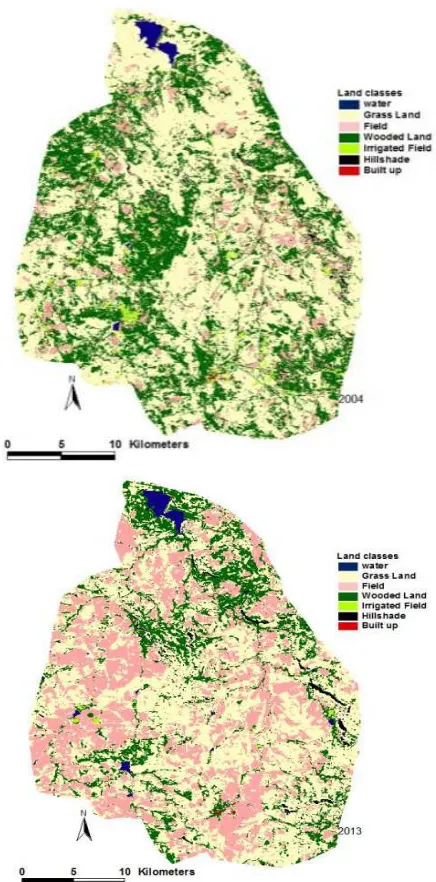 Figure 3. Land cover maps of C52A quaternary catchment for 1993, 2004 and 2013. 