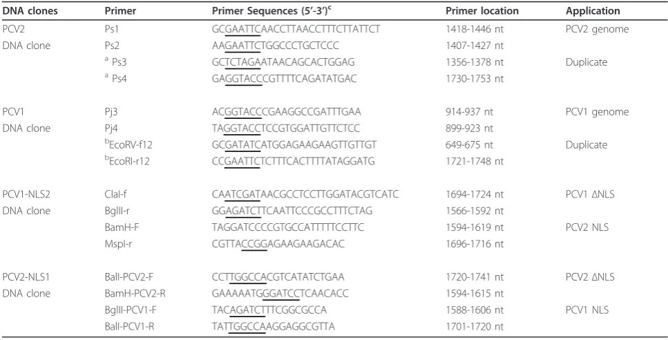 Table 1 Primers used in construction of DNA clones