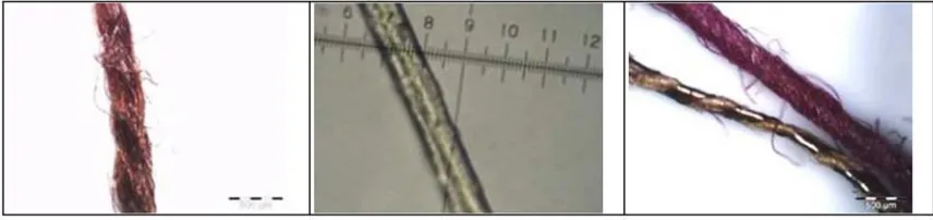 Figure 4. Microscopic image of the object’s natural and metal threads (500µm). 